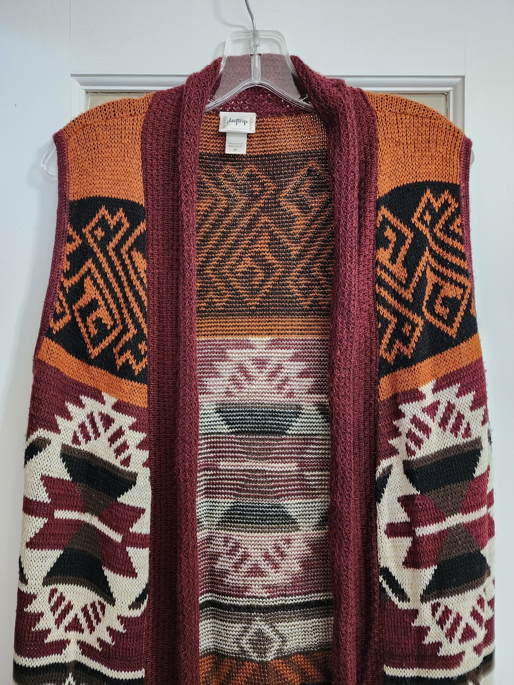 Daytrip Southwestern Geometric Long Duster Sweater Vest M Made USA - Picture 6 of 13